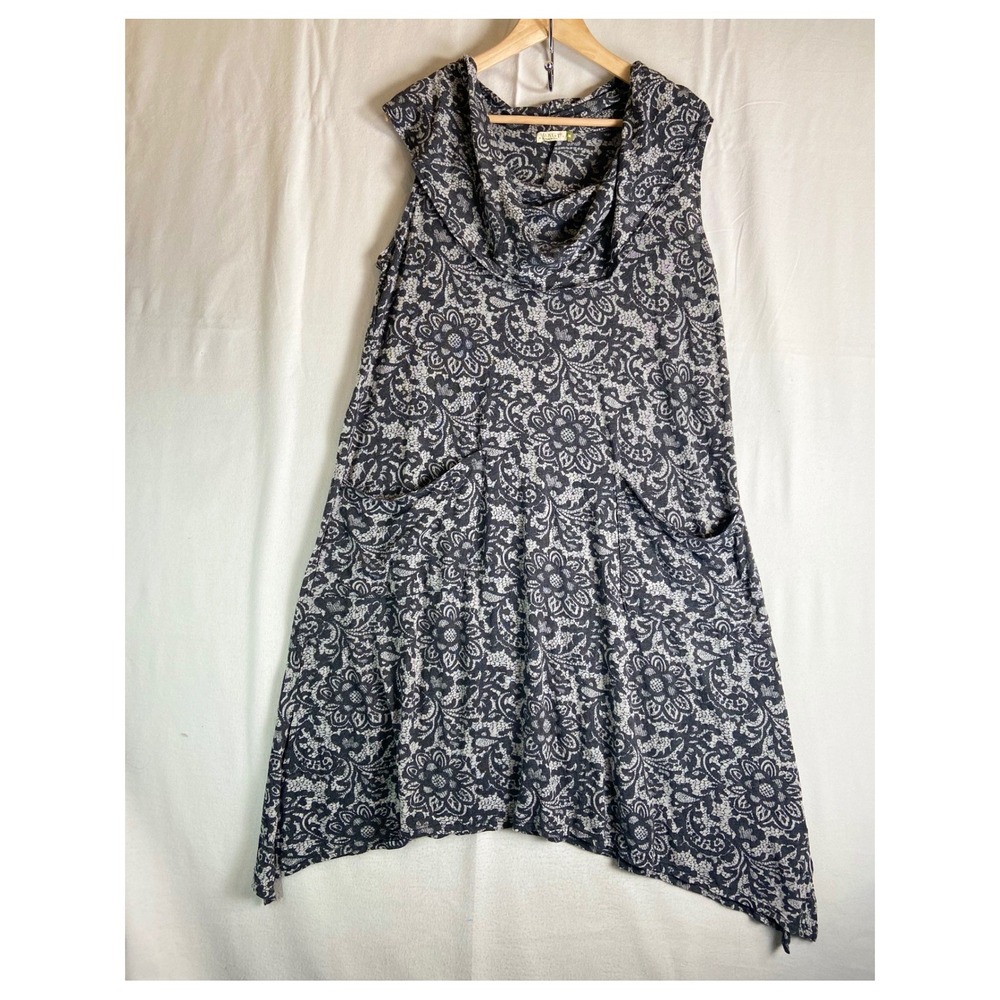 Chalet et ceci Dress Womens M Gray Floral Lagenlook Cowl Neck Semi Sheer  USA